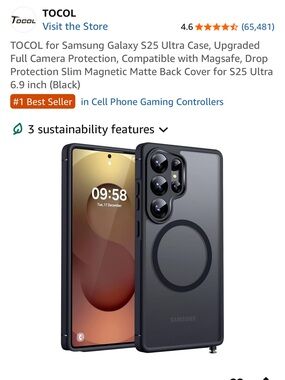 Magnetic Matte Black Case for Samsung Galaxy S25 Ultra